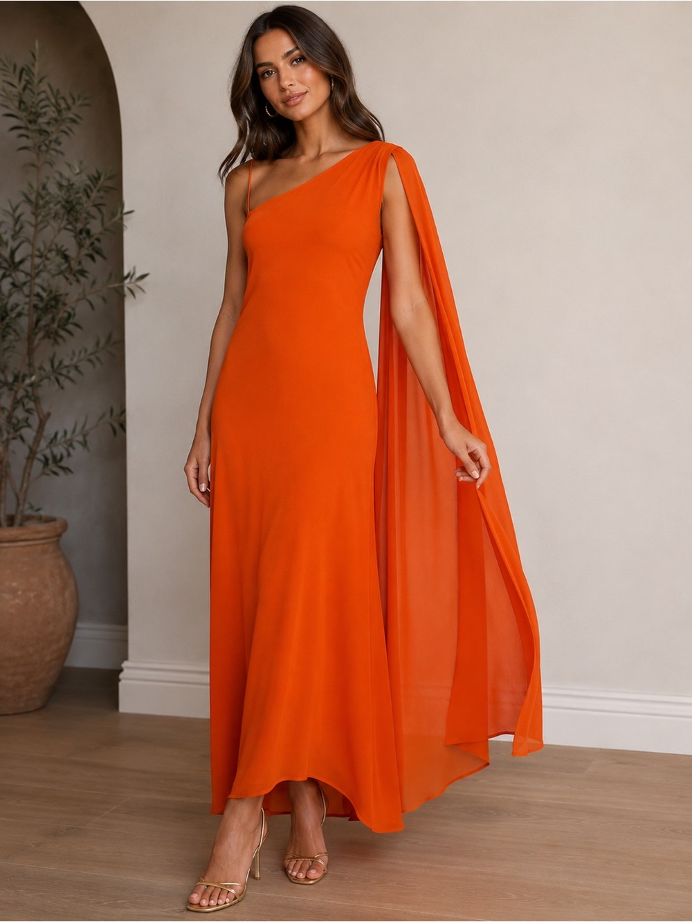 ZARA One Shoulder Cape Maxi Dress - Picture 2 of 16